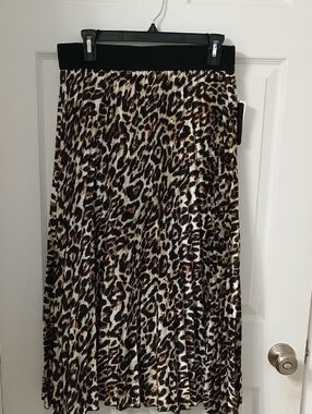 Leopard Print Pleated Midi Skirt - Black & Brown